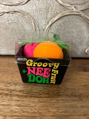 Needoh Groovy Fruit Squishy Stress Toys - Banana, Orange & Strawberry